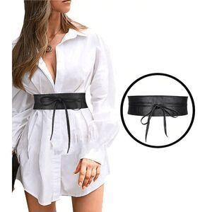 Bow Tie Wide Wrap Around Obi Corset Black Belt NEW SIZE L-XL NEW